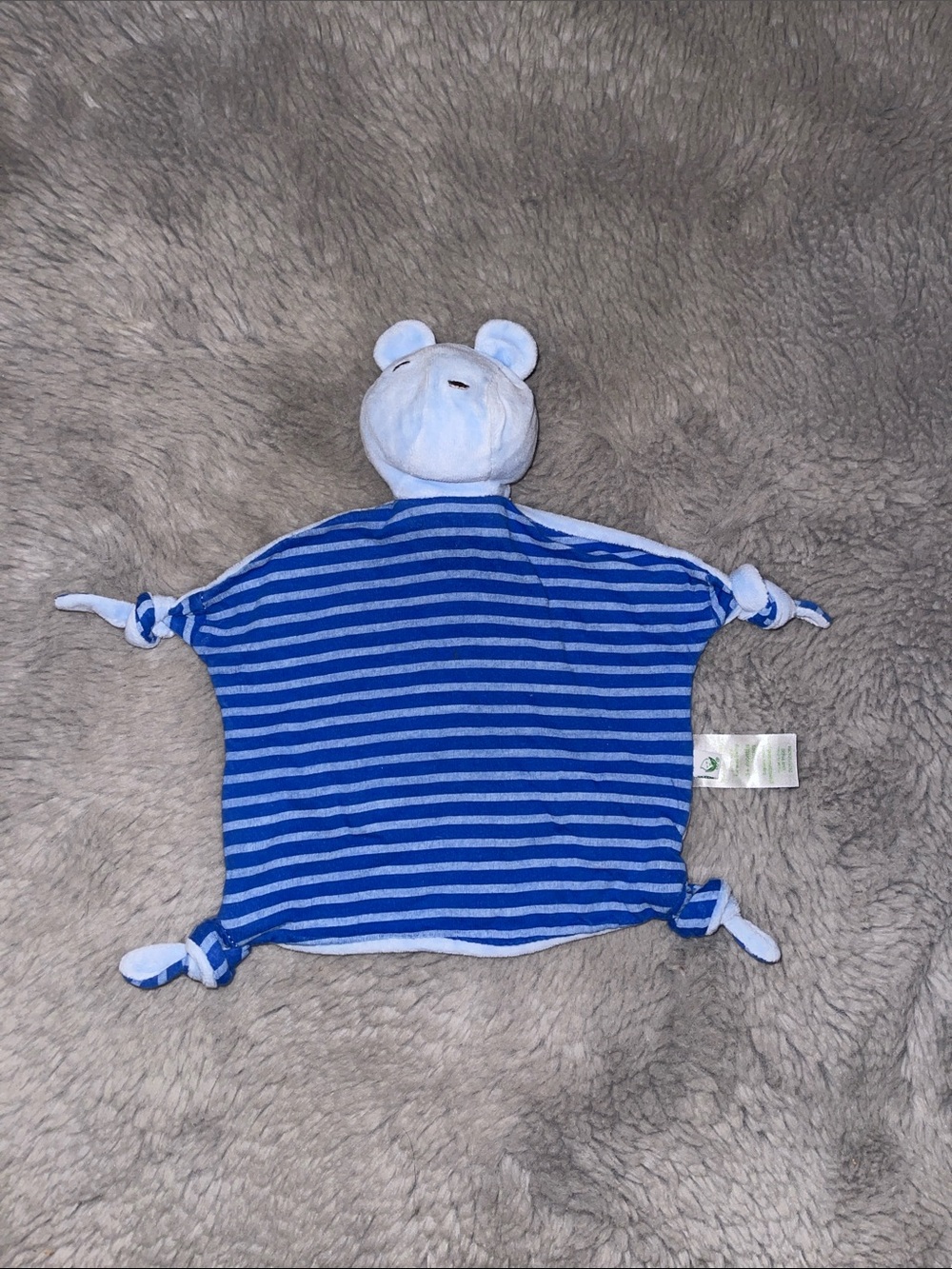 Plush Blue Striped Bear Security Blanket Comforter Lovey for Kids